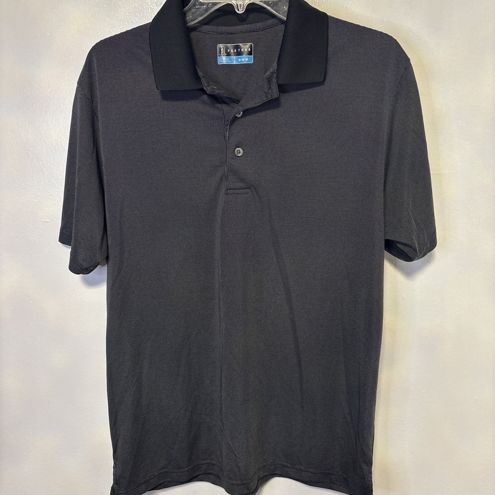 PGA Tour Men's Golf Polo Shirt Sz Medium Black Gray Pattern Collared activewear